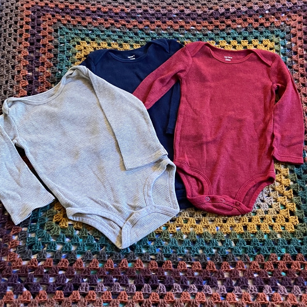 Carter's Cozy Trio Bodysuits - Red, Blue, Gray